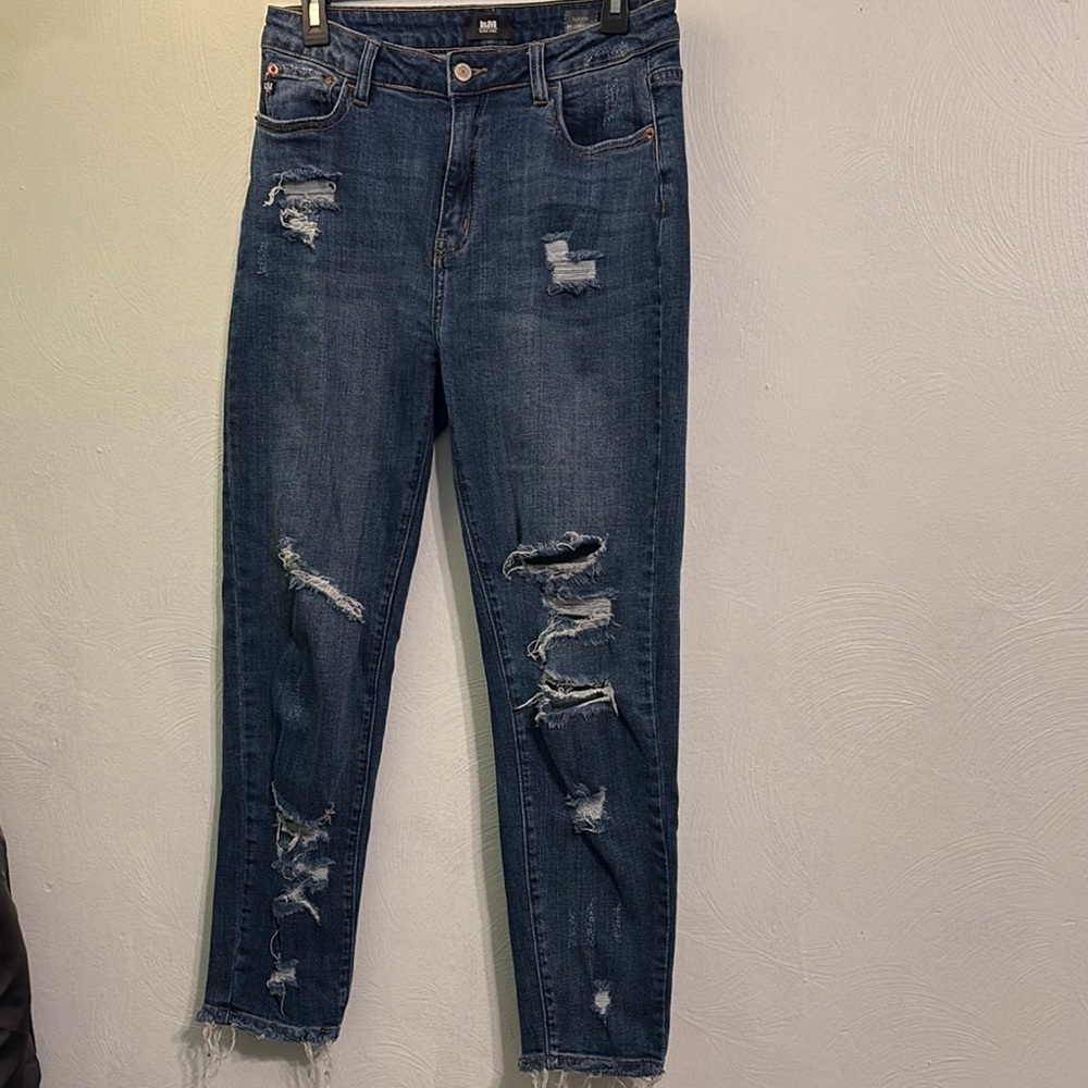 Blue Ankle Cropped Distressed Jeans